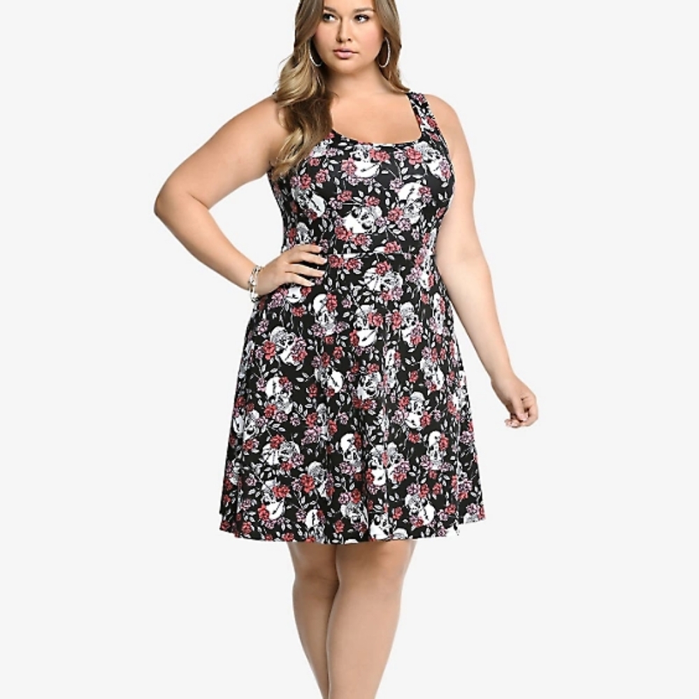 Floral Skull Scuba Skater Dress